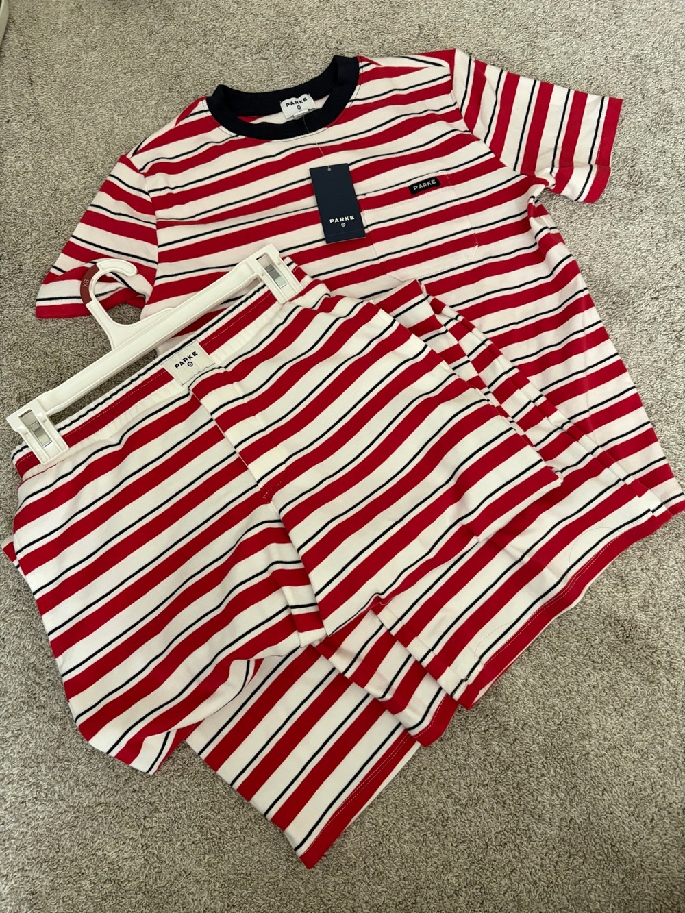 Parke x target red navy white striped set long pants xs coastal look